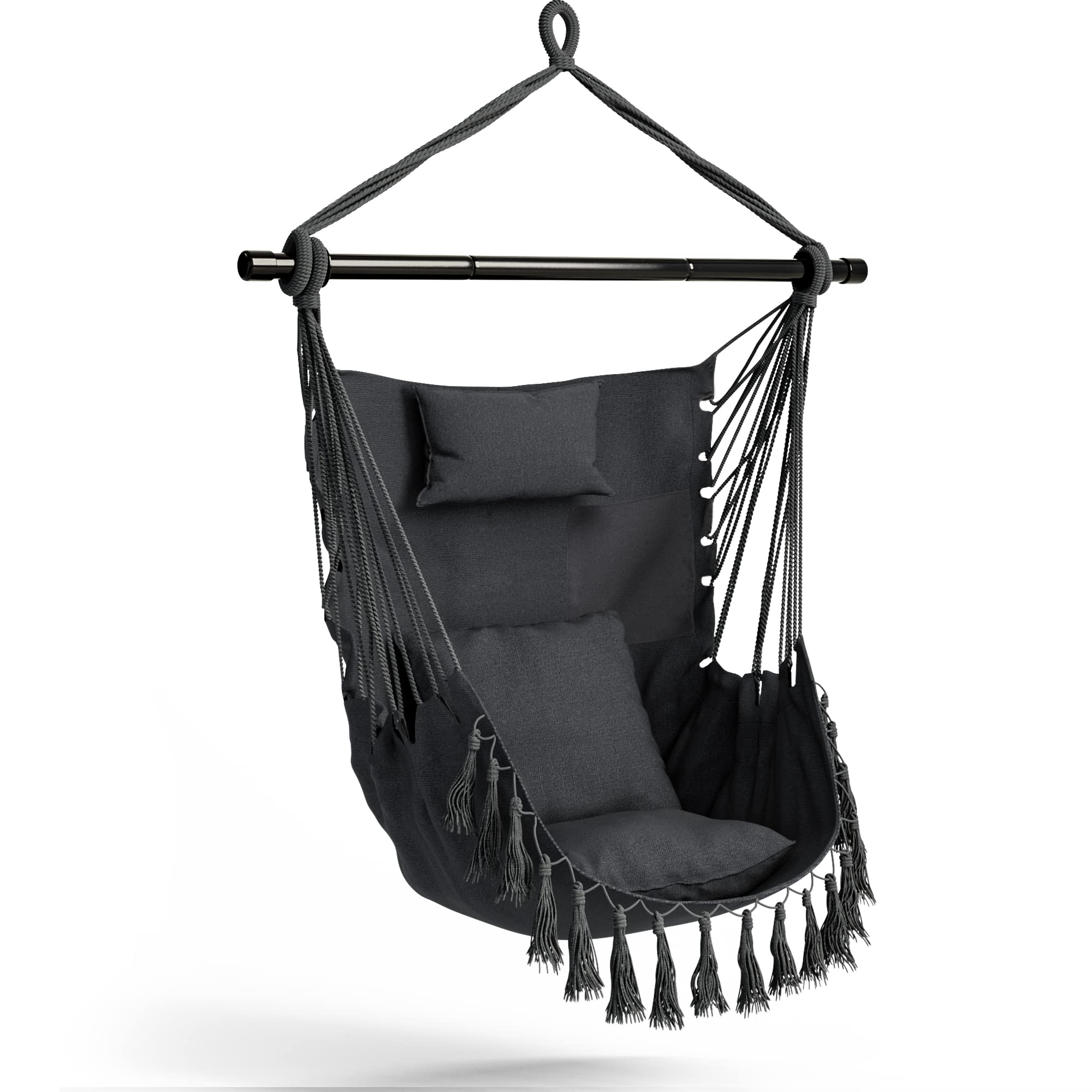 Hanging Chair Hammock Swing Chair - with Sturdy Steel Hanging Bar