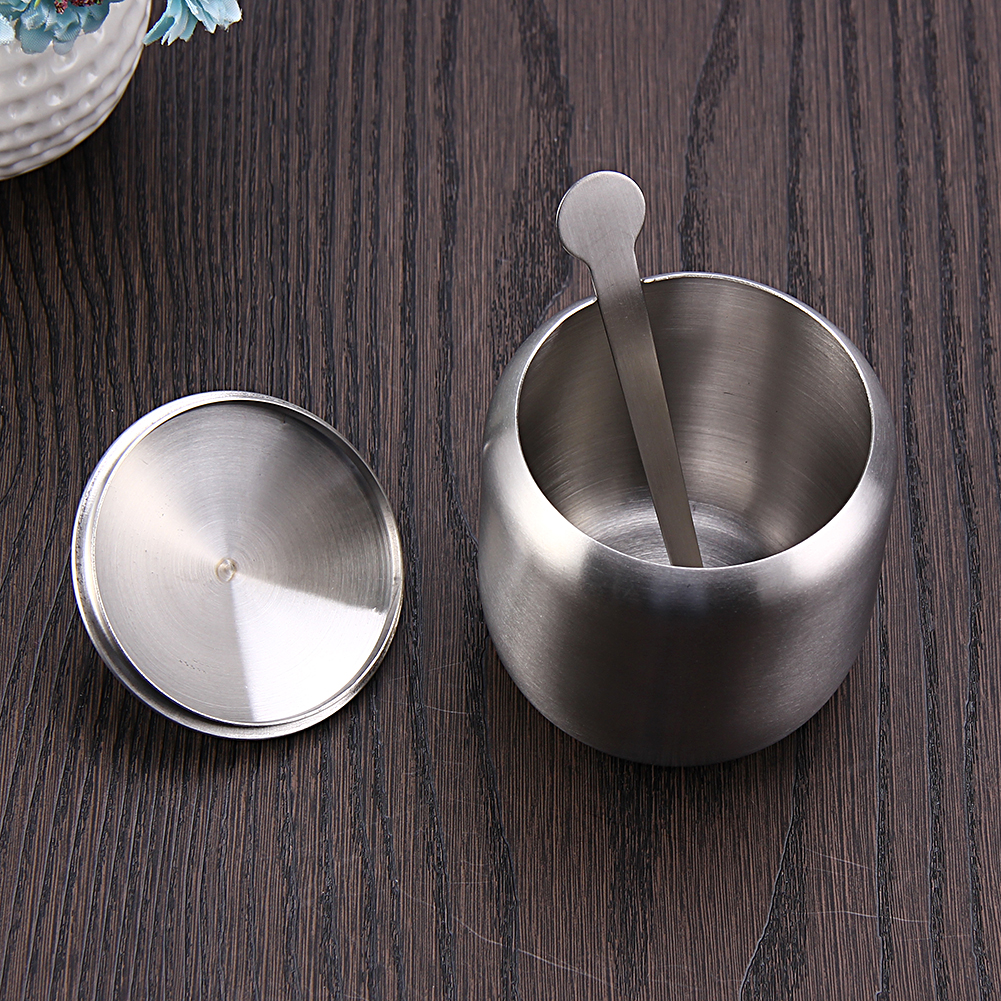 350ML New Stainless Steel Coffee Sugar Bowl Sugar Pot With Spoon Cup Cover