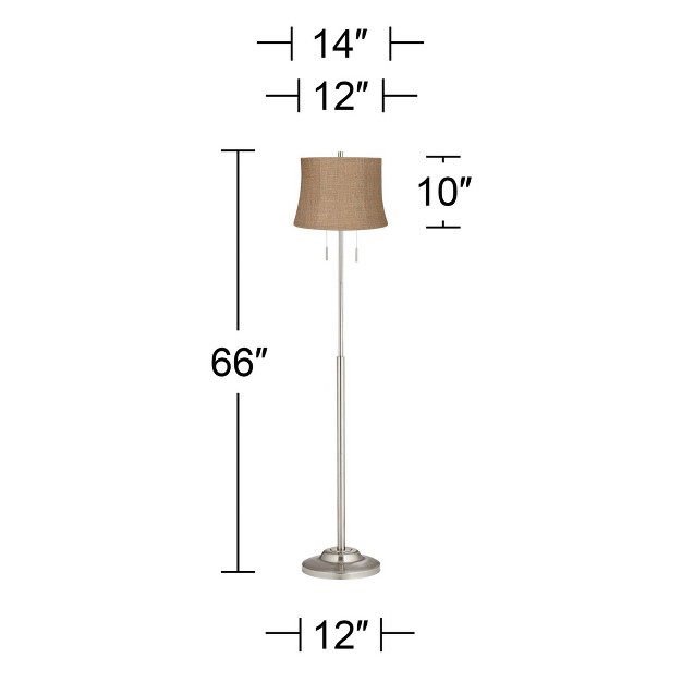 Tall Brushed Nickel Silver Natural Burlap Fabric Drum Shade For Living Room Bedroom Office House Home