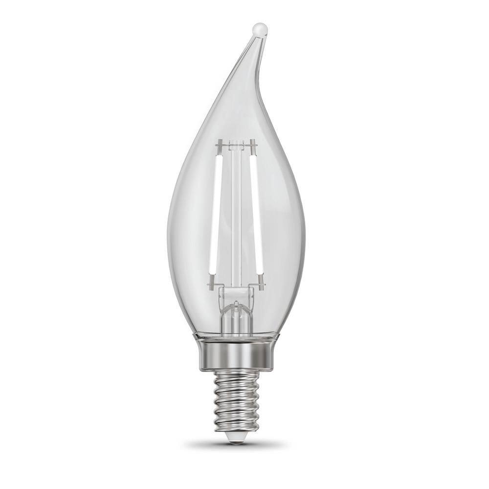 Feit Electric 60-Watt Equivalent BA10 E12 Candelabra Dim White Filament Clear Glass Chandelier LED Light Bulb Soft White 2700K(3-Pack) CFC60927CAWFILHDRP3