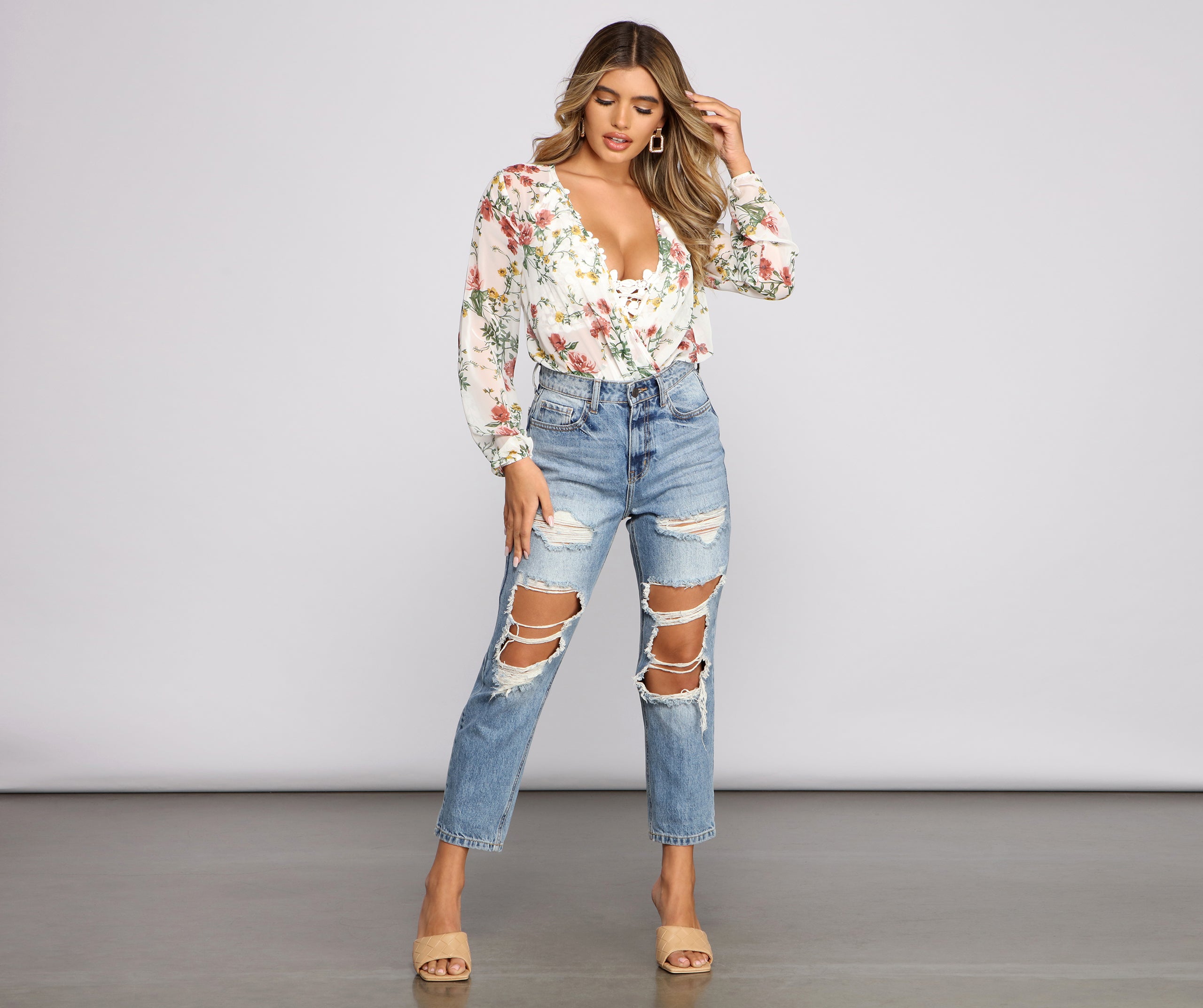 Bloom In Beauty Floral Chiffon Bodysuit