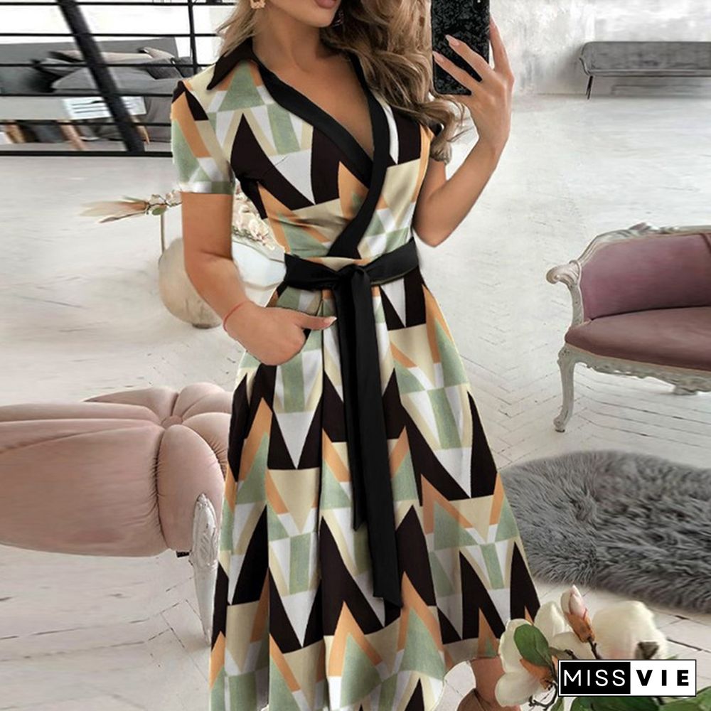 Women Elegant Sexy Off Shoulder Party Dress Summer Tie-Up A-Line Dress Office Lady Casual Short Sleeve Pocket Dress Vestido