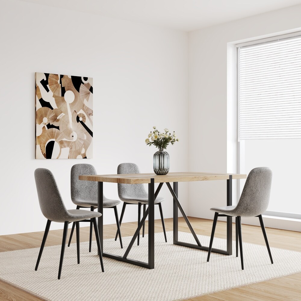 5 Piece Dining Table Set  Wooden Dining Table and Modern Dining Suede Chairs Set of 4  with Metal Base   Legs