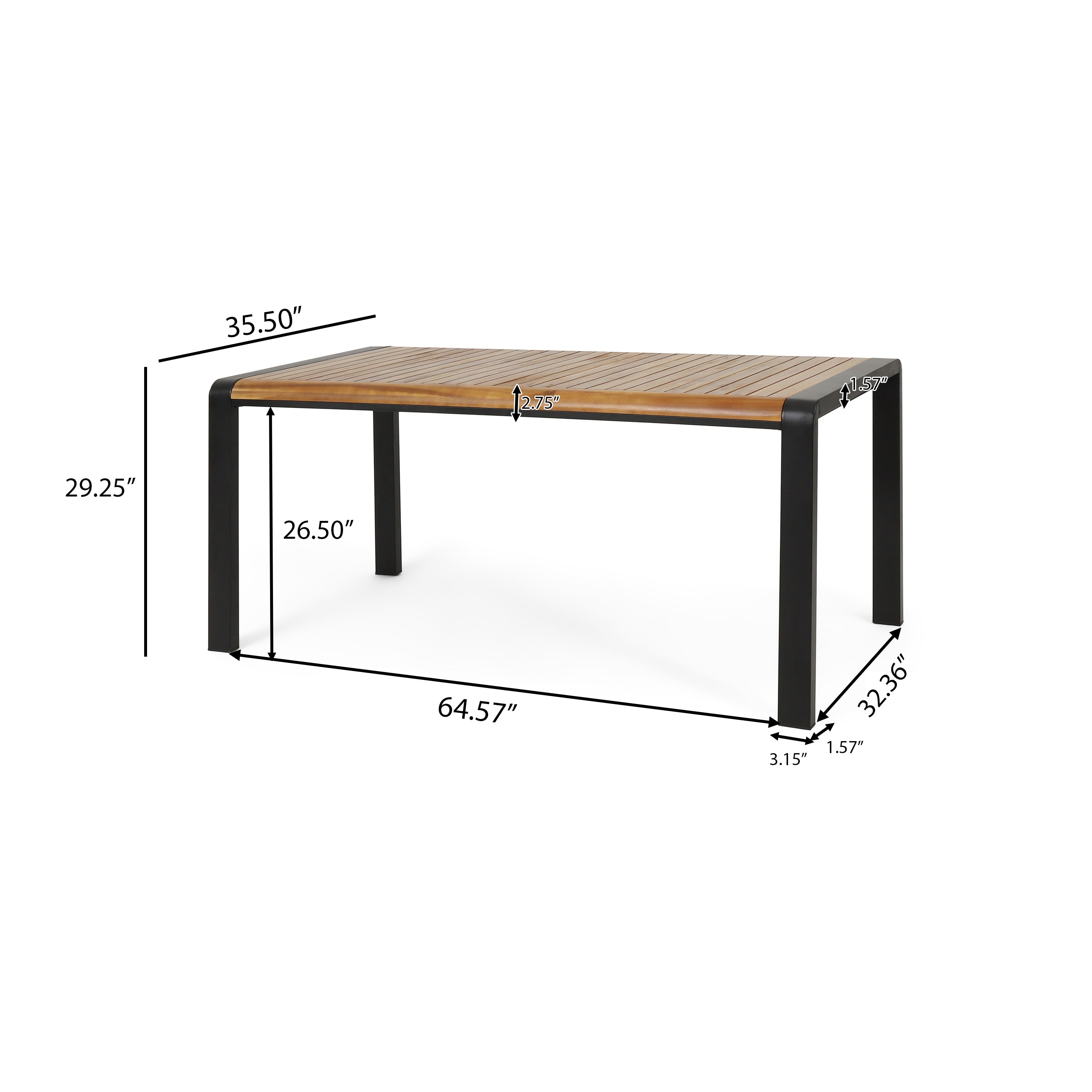 Roseland Outdoor Acacia Wood Dining Table, Teak and Black