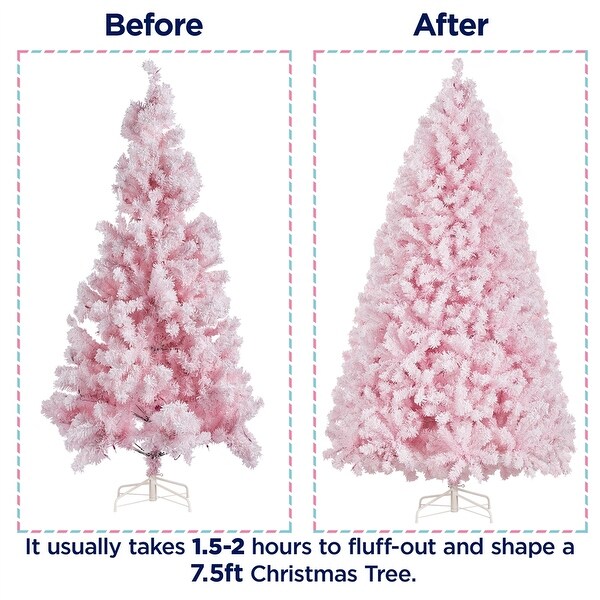 Yaheetech Prelit Flocked Artificial Christmas Tree Snow Frosted Christmas Tree，Pink