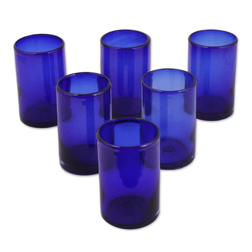 NOVICA Artisan Handblown Recycled Drinking Glasses Blue Tumblers Mexican Water Tableware 'Pure Cobalt'(Set of 6)   5*3.2