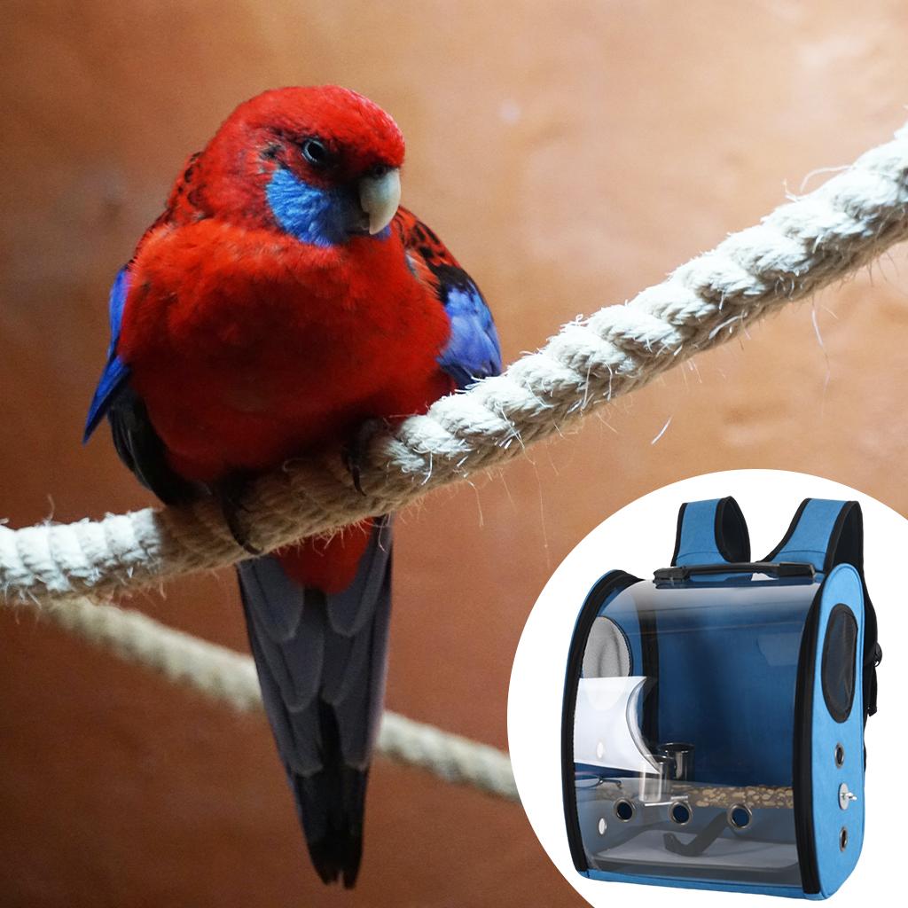 Bird Backpack Travel Parrot Cage with Standing Stick and Food Cup Carrier Blue