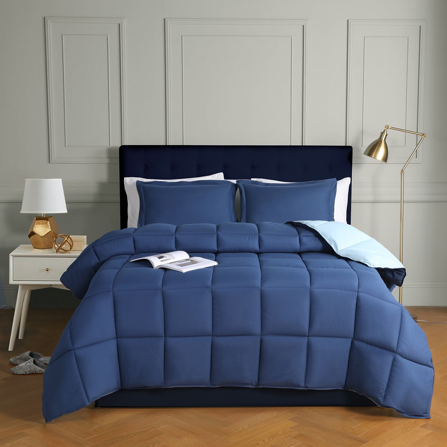 HIG Light Weight Down Alternative Comforter， Twin， Navy， Reversible