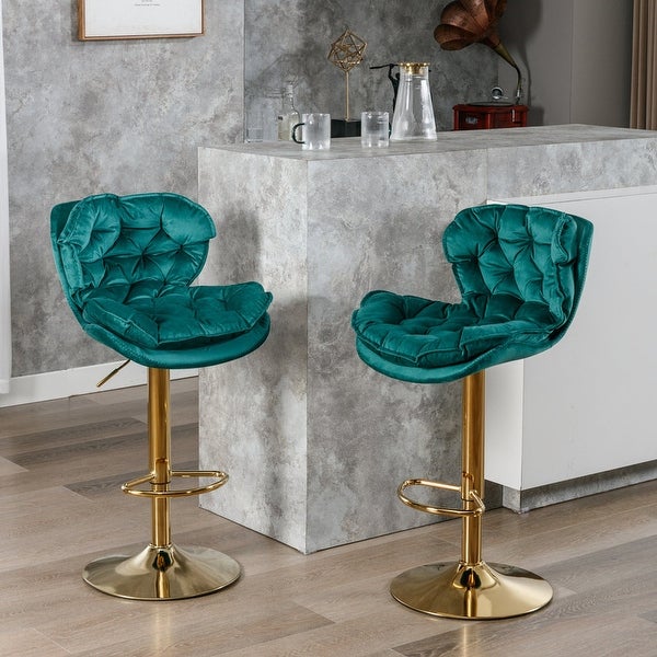 Swivel Bar Stools Set of 2， Velvet Counter Height Adjustable Barstools with Metal Legs， Dining Bar Chairs