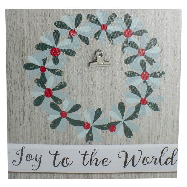 Christmas Wreath And Joy To The World Canvas Wall Art With Photo Clip