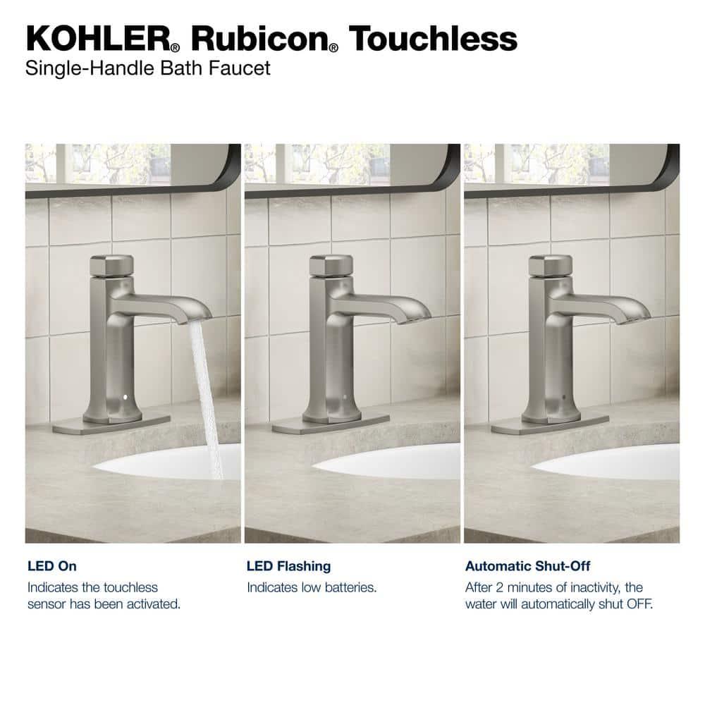 KOHLER Rubicon Battery Powered Touchless Single Hole Bathroom Faucet in Vibrant Brushed Nickel