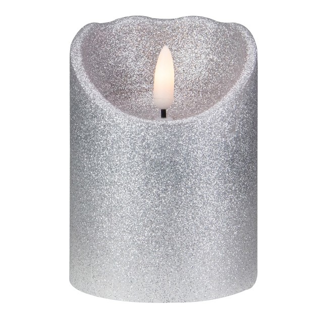 Led Silver Glitter Flameless Christmas Decor Candle