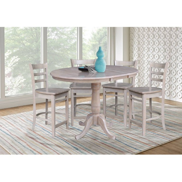 Round Extendable Dining Table With 4 Madrid Counter Height Barstools Washed Gray taupe International Concepts