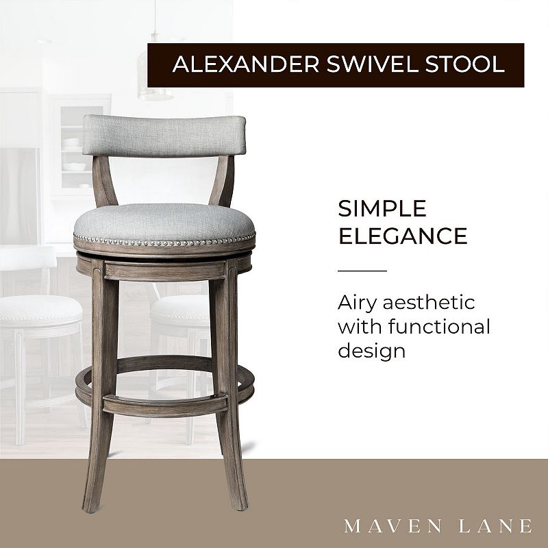 Maven Lane Alexander Low-Back Kitchen Swivel Stool， Reclaimed Oak， Bar Height