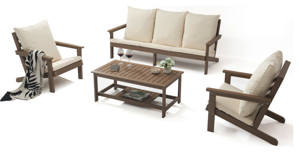 Inspired Home Khloey Outdoor Set  Sofa 2 Armchair  ampCoffee Table Teak   Transitional   Outdoor Lounge Sets   by Inspired Home  Houzz