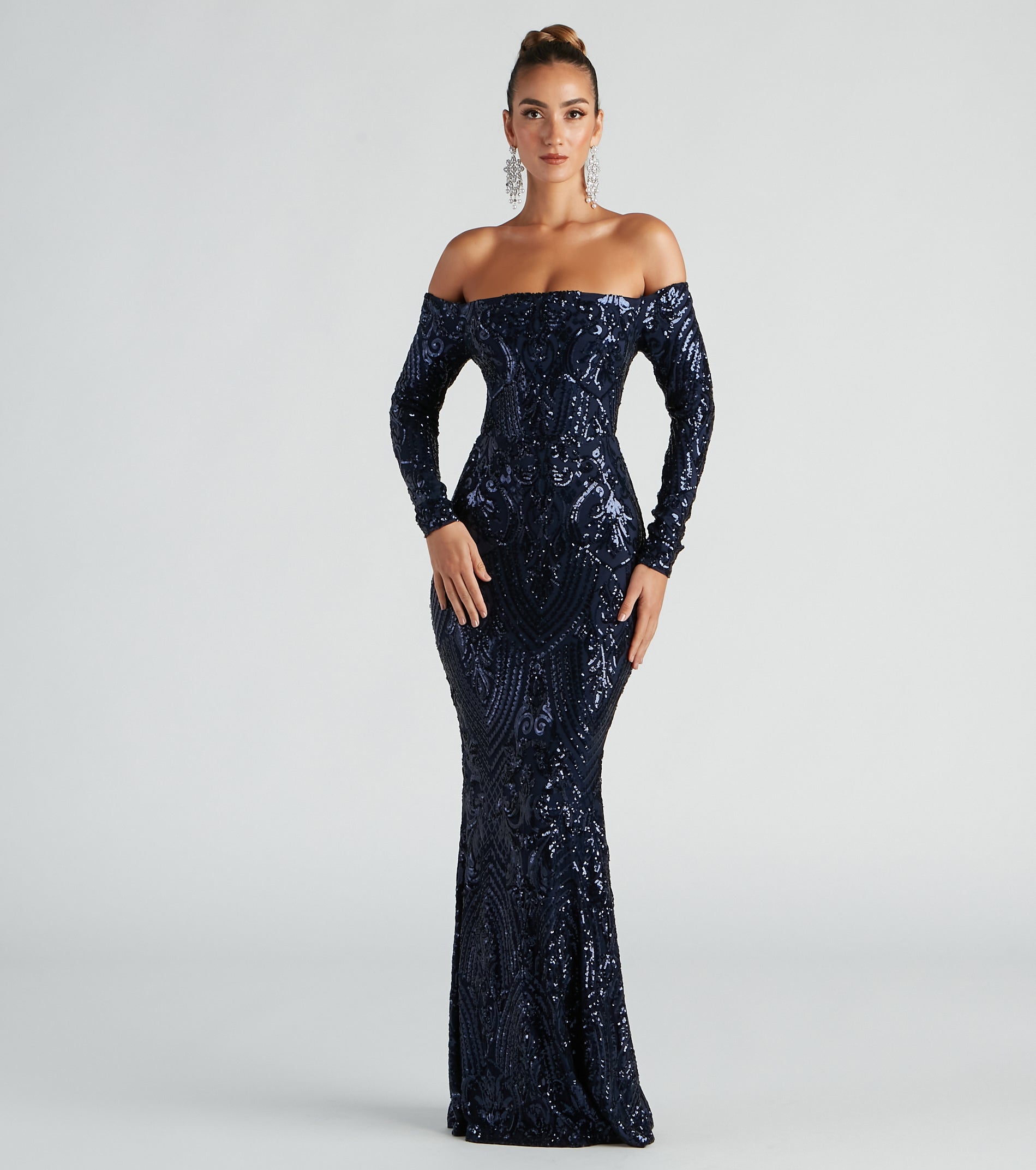 Sierra Sequin Off The Shoulder Formal Dress