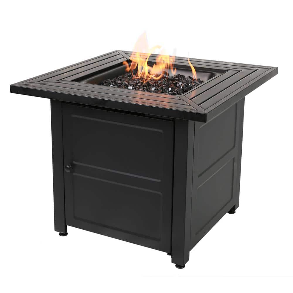 FIRE ISLAND 30 in W x 246 in H Square Steel Propane Black Slate Fire Pit with Stamped Steel Black Base and 50000 BTU Burner