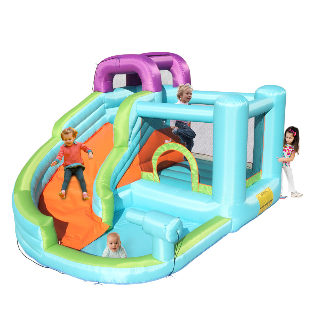 Inflatable Water Slide Bounce House, 6 in 1 Kids Jumping Castle Water Park w/Splash Pool, Waterslides, Climbing, Water Cannon, Blow up Water Slides for Kids Backyard