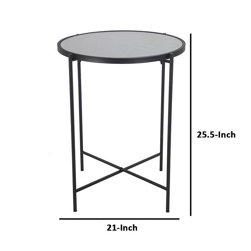 Accent Table with Round Mirrored Top， Black