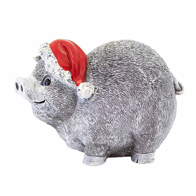 Roman Piggy Pudgy Pal W santa Hat One Figurine 5 5 Inches Christmas Garden Pork 136592 Polyresin Gray