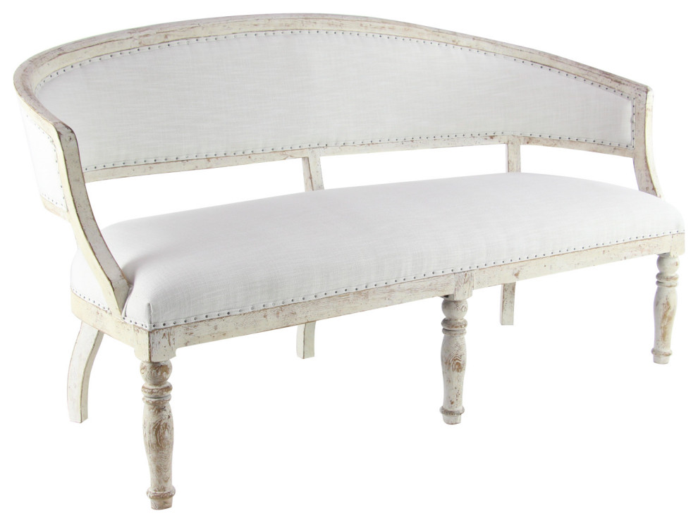 Antique Sheraton Style Upholstered White Wood Sofa   French Country   Sofas   by Brimfield  ampMay  Houzz