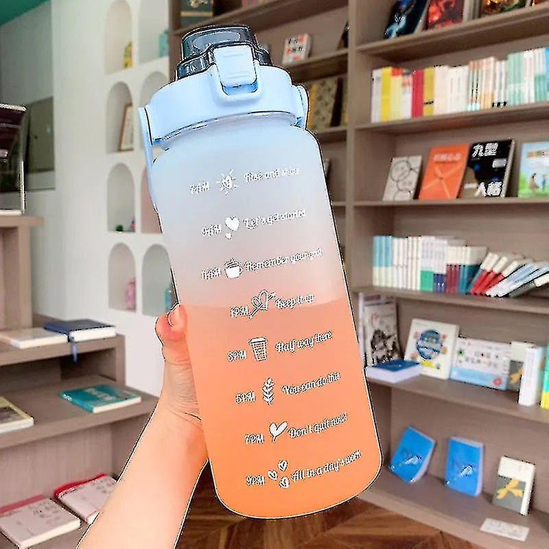 Miman  2l Portable Large-capacity Water Bottle Time Marker Leak-proof Bpa Frosted Cup For Outdoor Sports Drinking Bottle With Straw