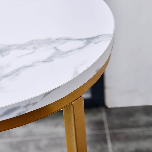 Side Table/End Table with Marble Color Table Top and X-shaped Metal Frame