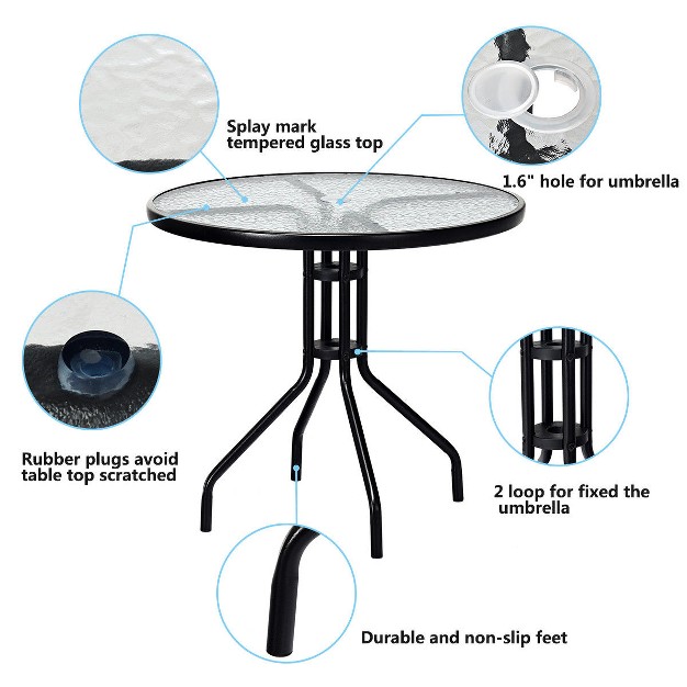 Costway 5pc Bistro Outdoor Patio Furniture Set Glass Table W 4 Folding Adjustable Chairs