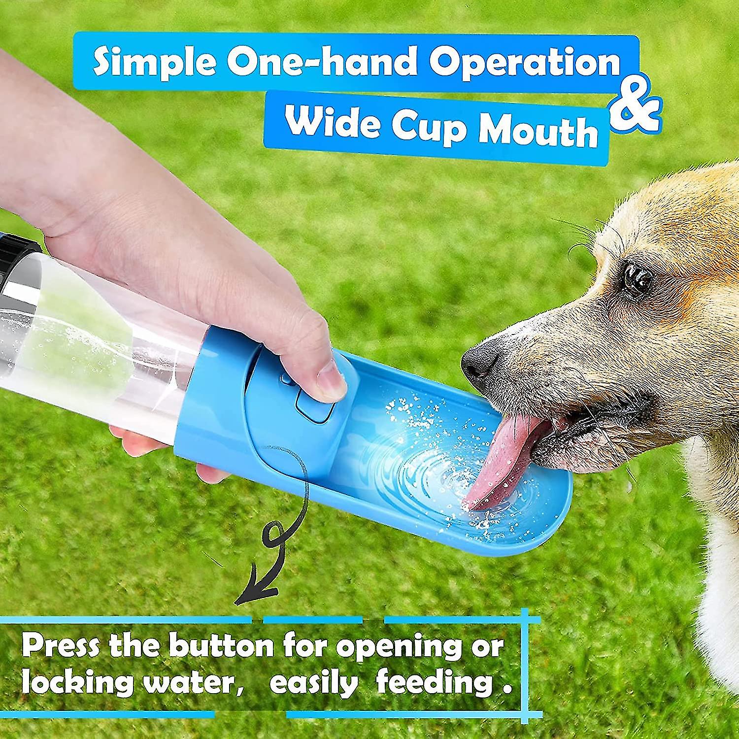 Dog Water Bottle， 300ml Portable Pet Water Bottle For Dogs Walking， With Multifunctional Food Bowl 130ml， Leak Proof Drinking Dispenser， Lightweight F