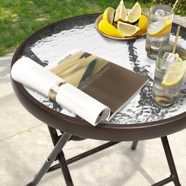 Outdoor Folding Tempered Glass Side Table Patio Bistro Coffee Table