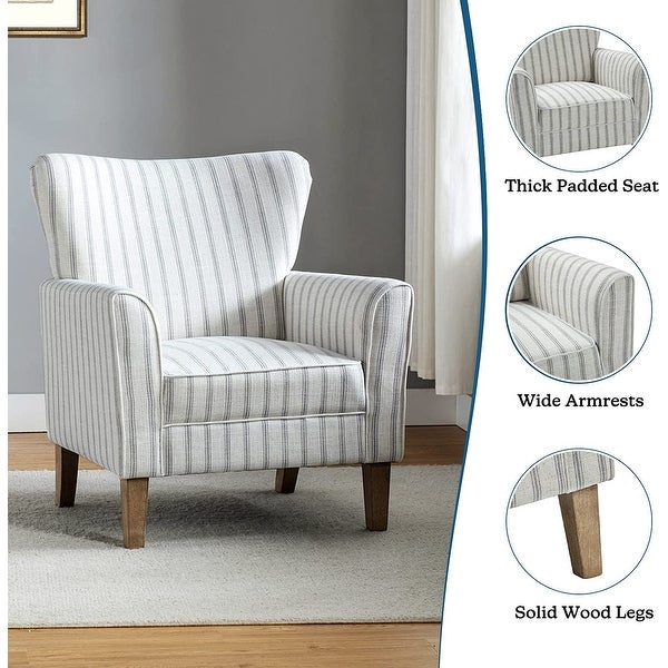 Warren Farmhouse Striped Wingback Chair with Solid Wood Legs Set of 2 by HULALA HOME