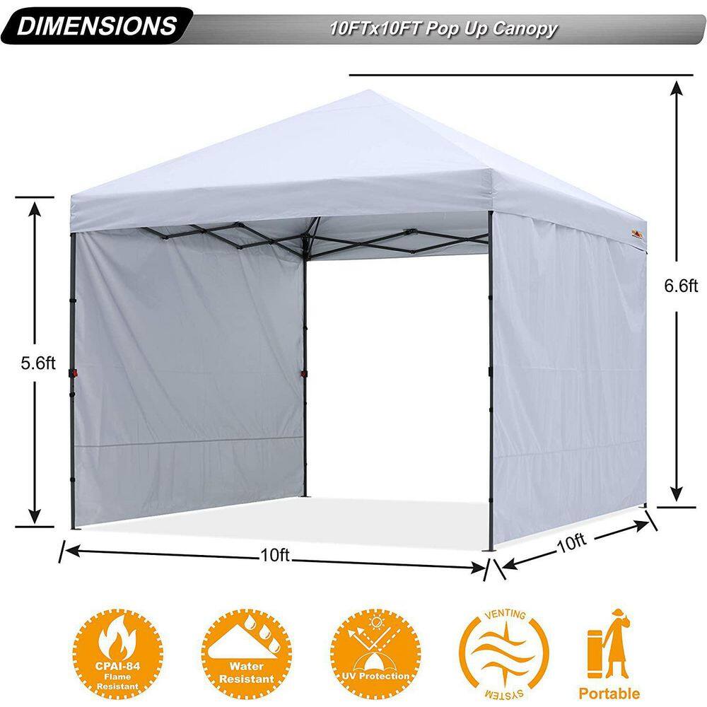 ABCCANOPY 10 ft. x 10 ft. White Instant Pop Up Canopy Tent with 2 Removeable Sidewalls AHZJ2W-10FTWhite