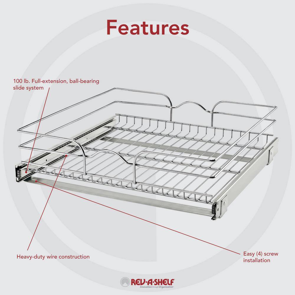 Rev-A-Shelf 21 in. x 20 in. Single Kitchen Cabinet Pull Out Wire Basket 5WB1-2120CR-1