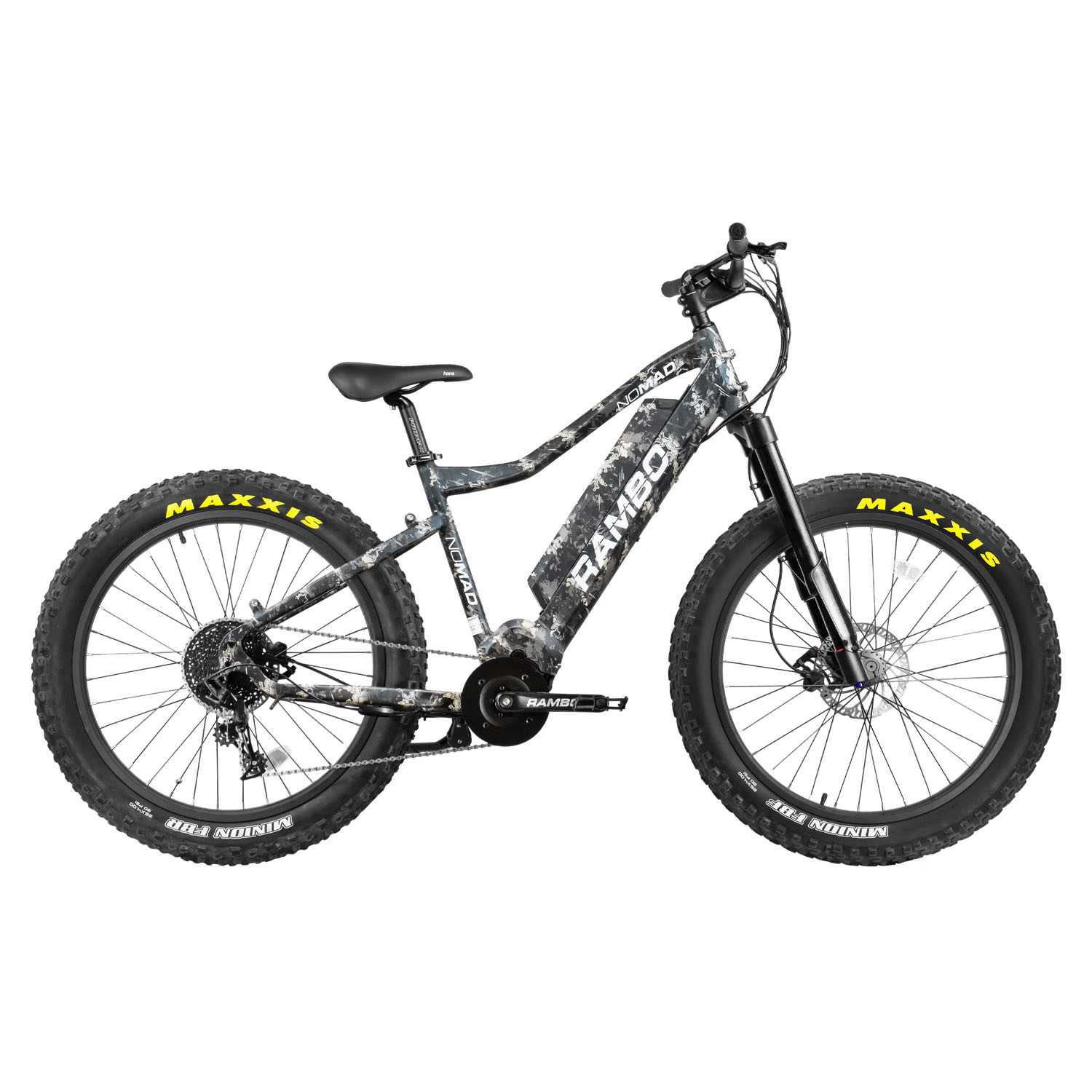 Rambo Nomad 750Watt Mid Drive Motor Western Camo 14Ah Battery Fat Tire Electric Hunting Bike