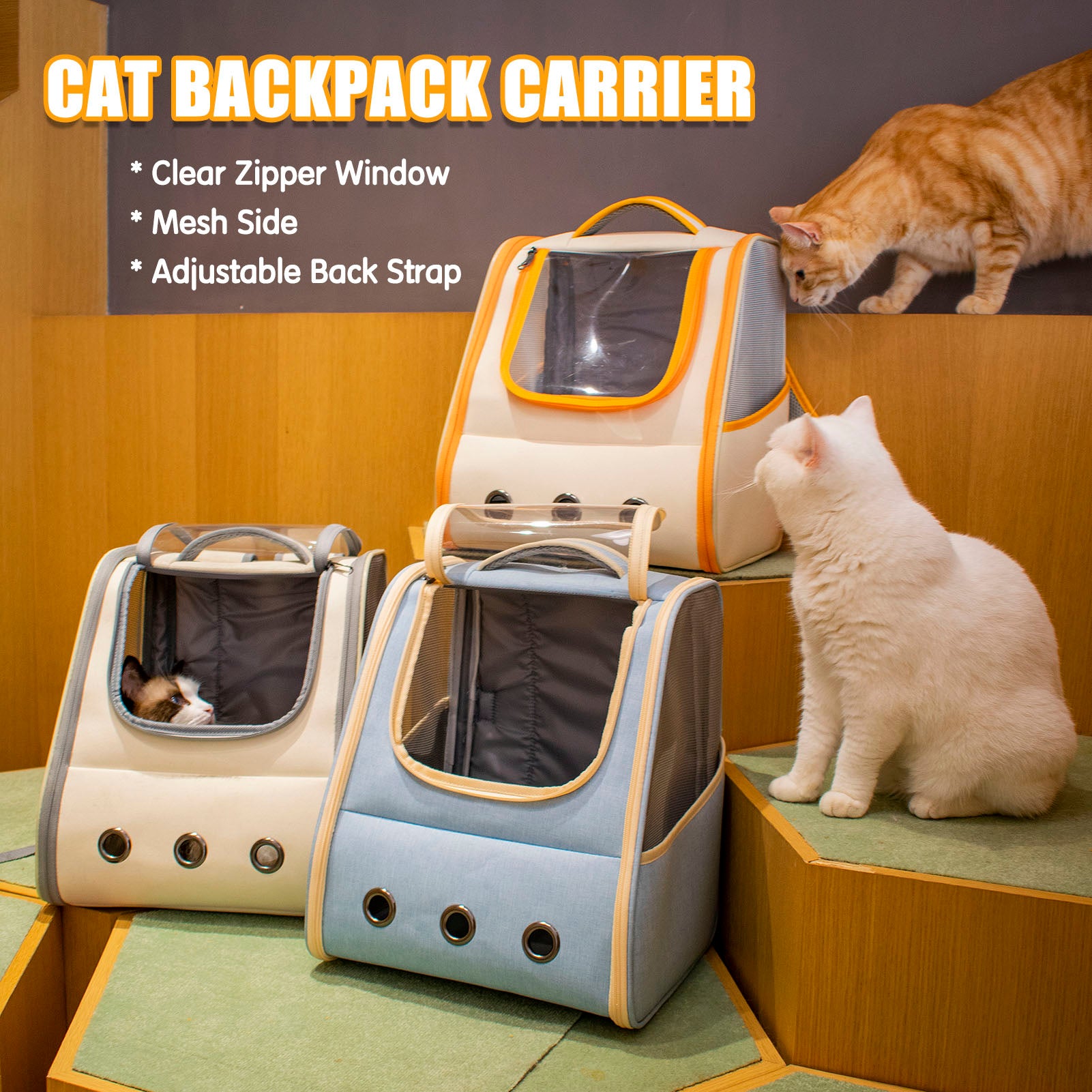 Anself Pet Backpack Carrier for Cats Transparent Window Breathable Mesh Pets Travel Bags