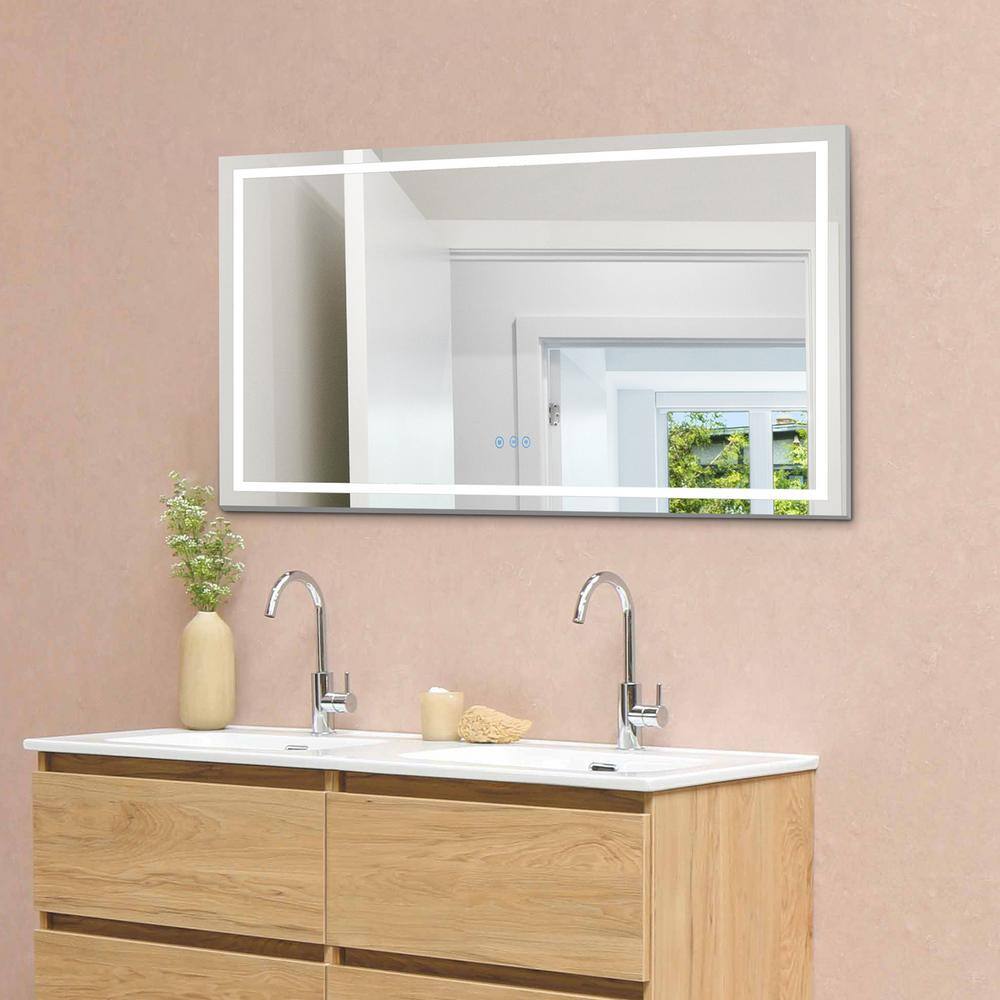 INSTER Luminous 72 in. W x 36 in. H Rectangular Frameless LED Mirror Dimmable Defogging Wall-Mounted Bathroom Vanity Mirror WSHDRMMR0040