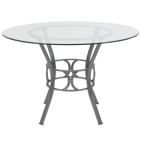 45'' Round Glass Dining Table with Crescent Style Metal Frame