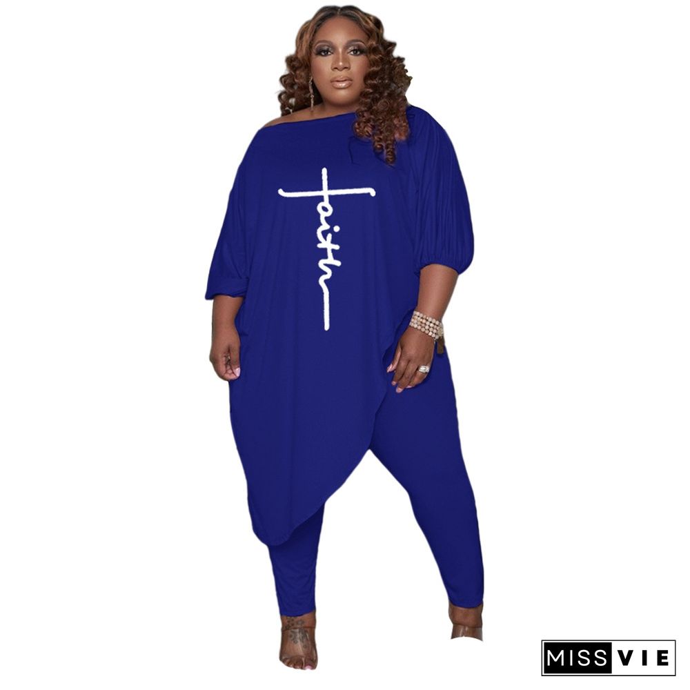 Plus Size Irregular Long Tops Elegant Pants Suits