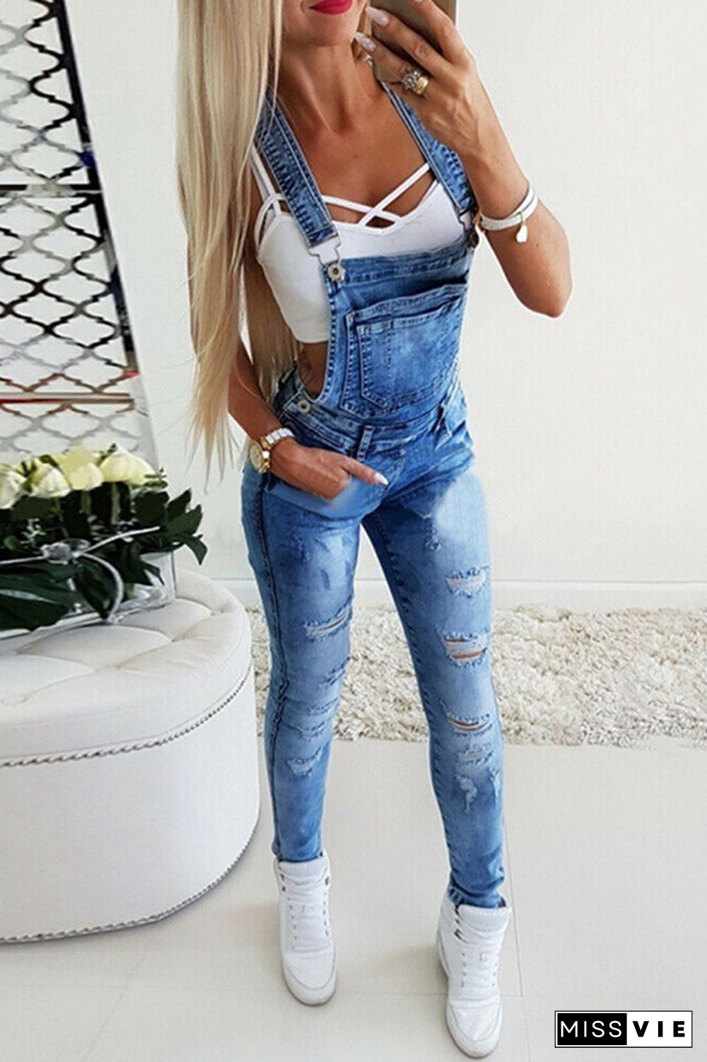 Casual Solid Patchwork Skinny Jumpsuits