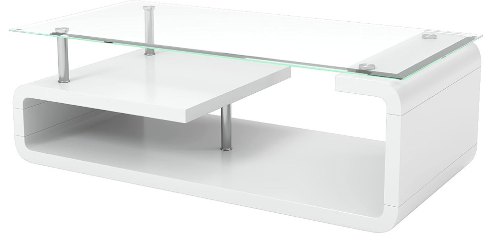 Contemporary Coffee Table  Elegant Curved Design With Chrome Poles  ampGlass Top   Contemporary   Coffee Tables   by Decor Love  Houzz