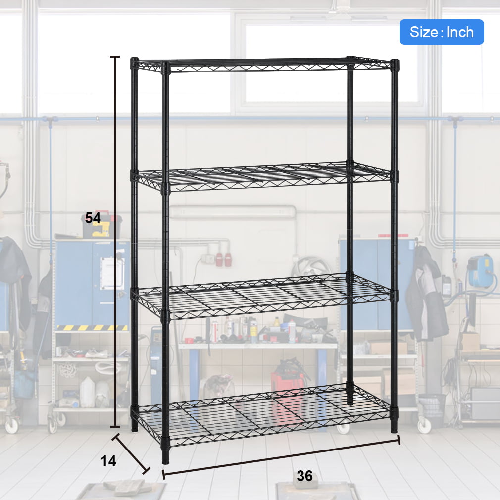 BestOffice 4Shelf Wire Shelving Unit Garage NSF Wire Shelf Metal Storage Shelves Heavy Duty Height Adjustable for 1000 lbs Capacity Black