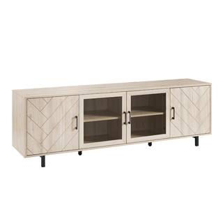 Welwick Designs 70 in. Birch Wood and Glass Modern Herringbone TV Stand with 4-Drawers (Max tv size 80 in.) HD8890