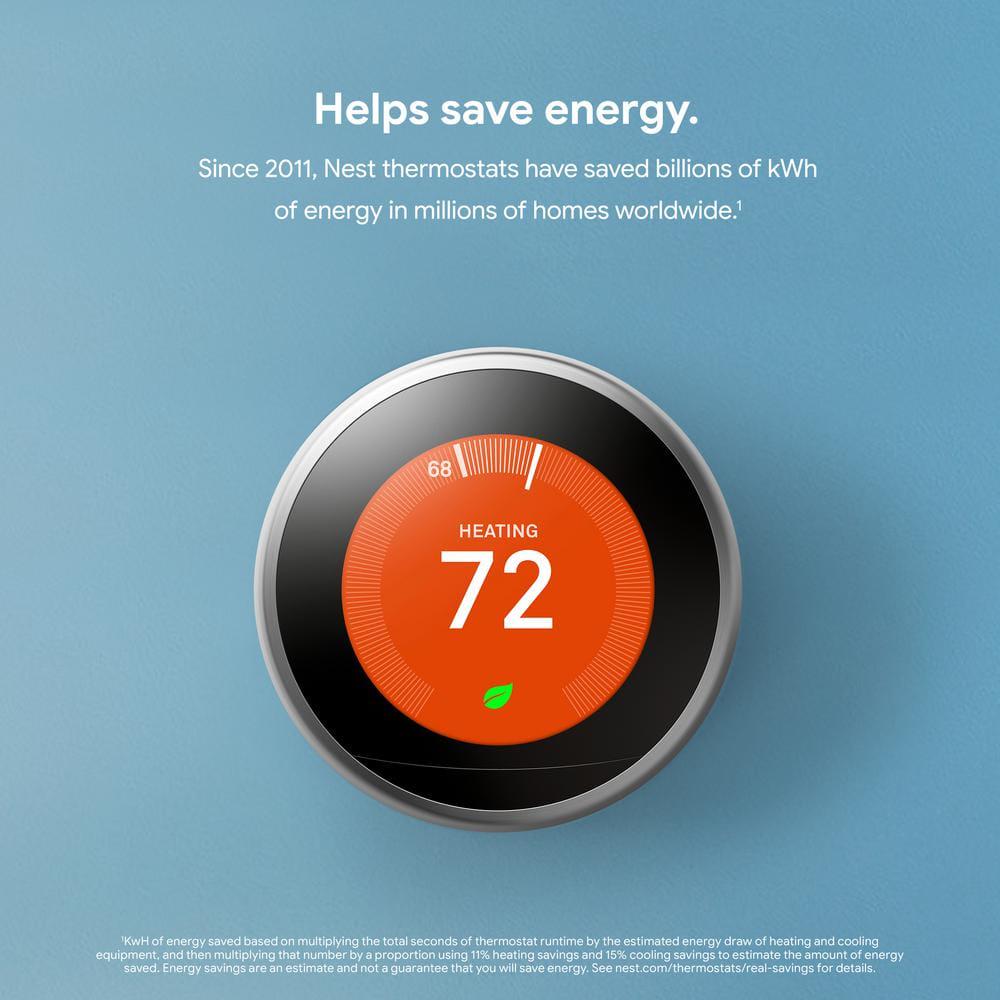 Google Nest Learning Thermostat  Smart WiFi Thermostat Stainless Steel  Nest Temperature Sensor