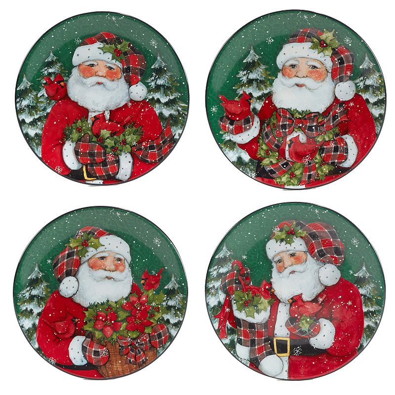 Certified International Christmas Lodge Santa 4-pc. Dessert Plate Set