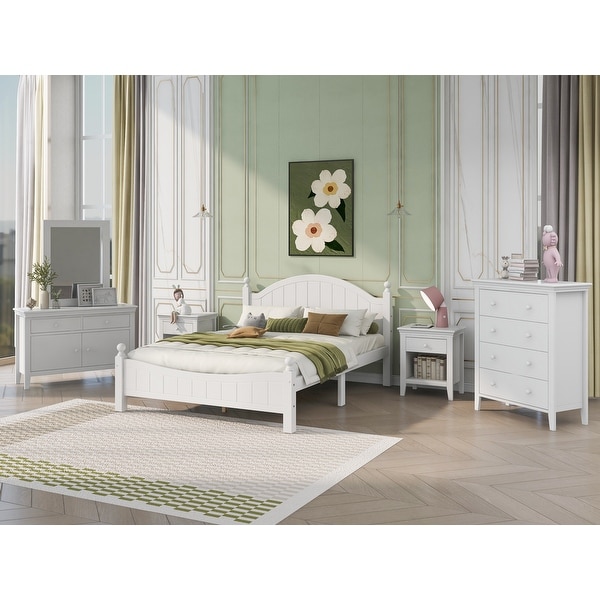 6 Pieces Wood Bedroom Sets， Nightstand*2+ Chest+ Dresser+ Mirror+ Bed - - 36905678