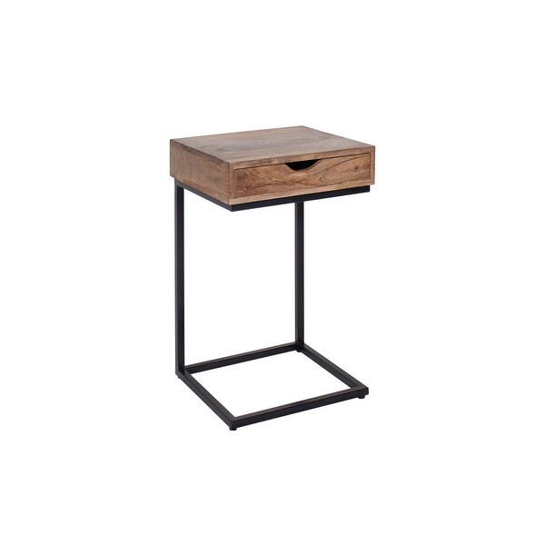 Preda Modern Mango Wood and Iron Accent C Table with Storage Drawer