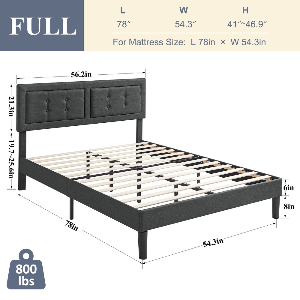 VECELO Tufted Upholstered Platform Bed Frame wth Adjustable Headboard  Dark Grey Beige Blue