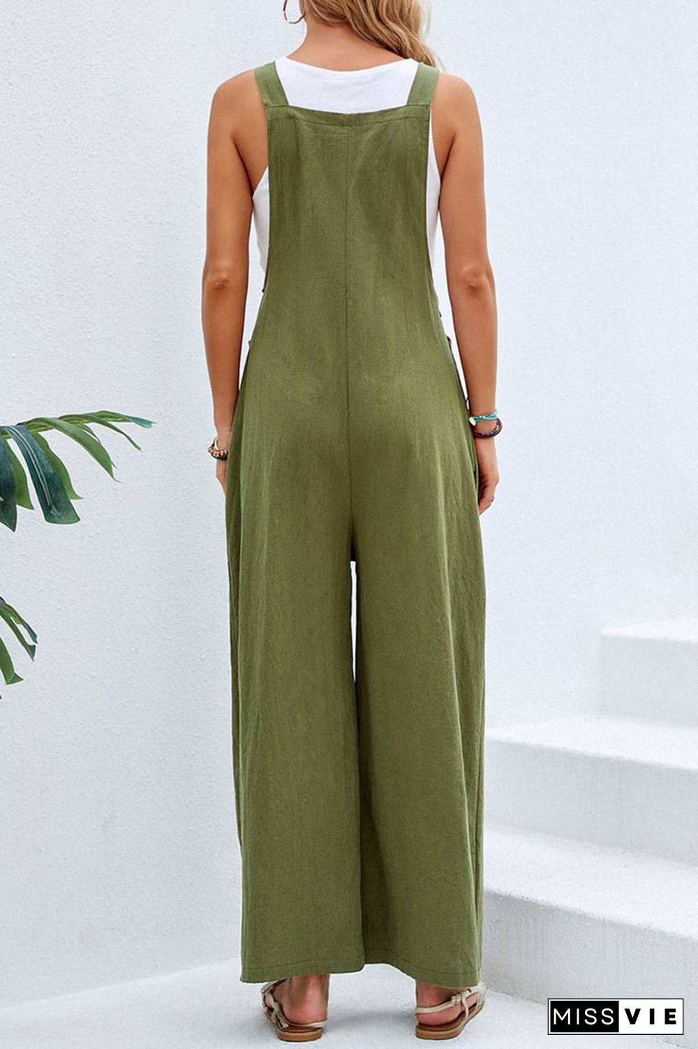 Casual Vacation Solid Buttons Square Collar Loose Jumpsuits(10 Colors)