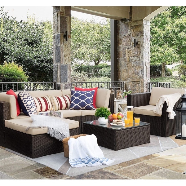 Homall 6piece Patio Furniture Set Cushioned PE Rattan Outdoor Sectional Sofa Conversation Set