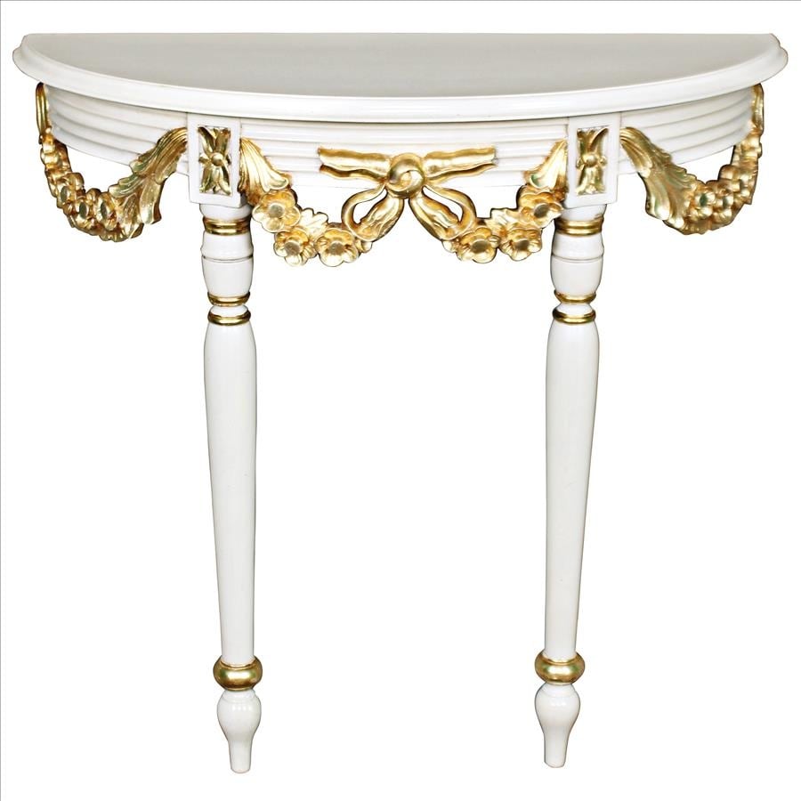 Design Toscano Louis XVI Style Crescent Golden Ribbon Wall Console Table